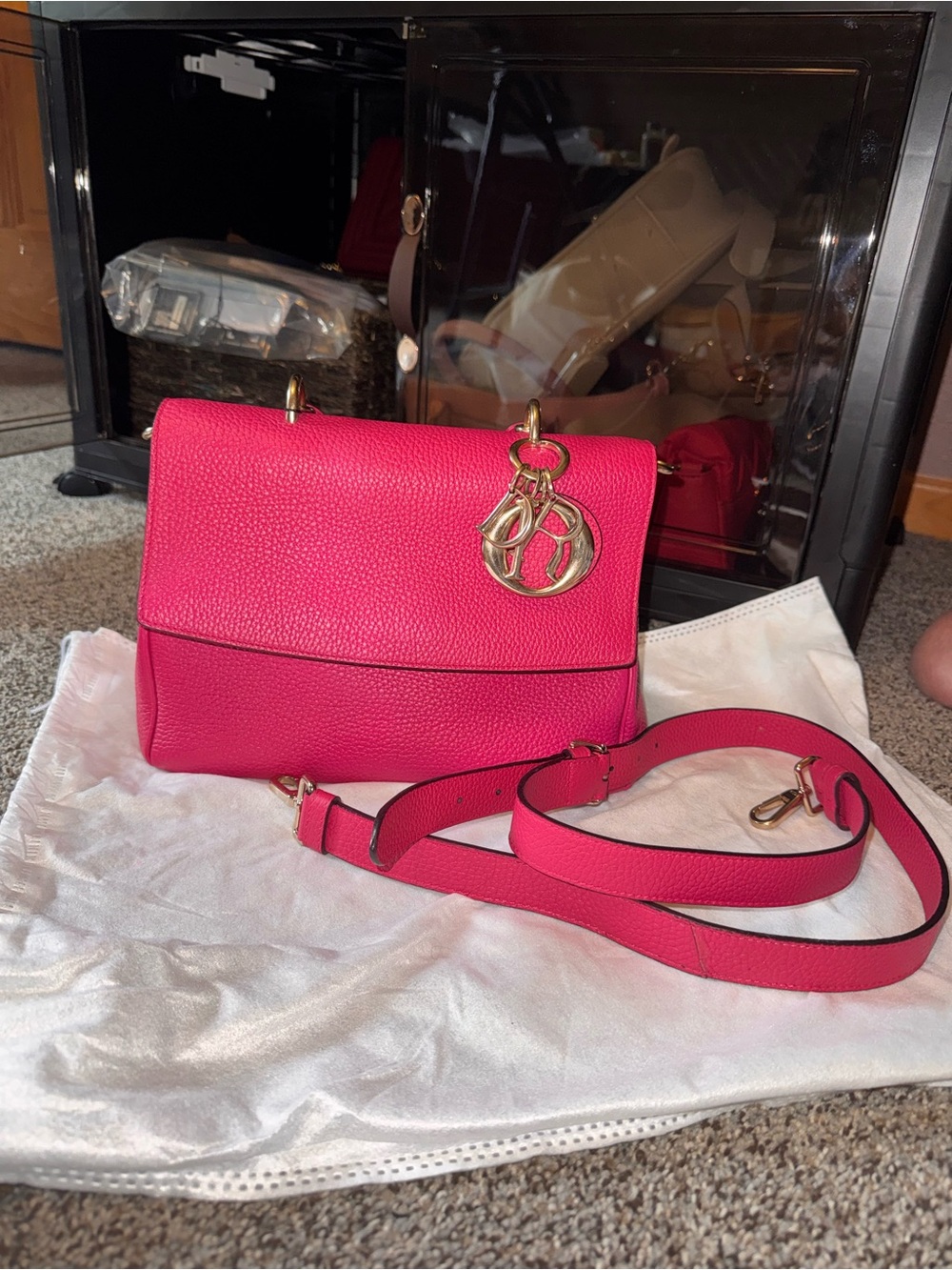 Dior Raspberry Pink Top Handle Pebbled Leather Be Dior with Gold Hardware - Picture 3 of 14